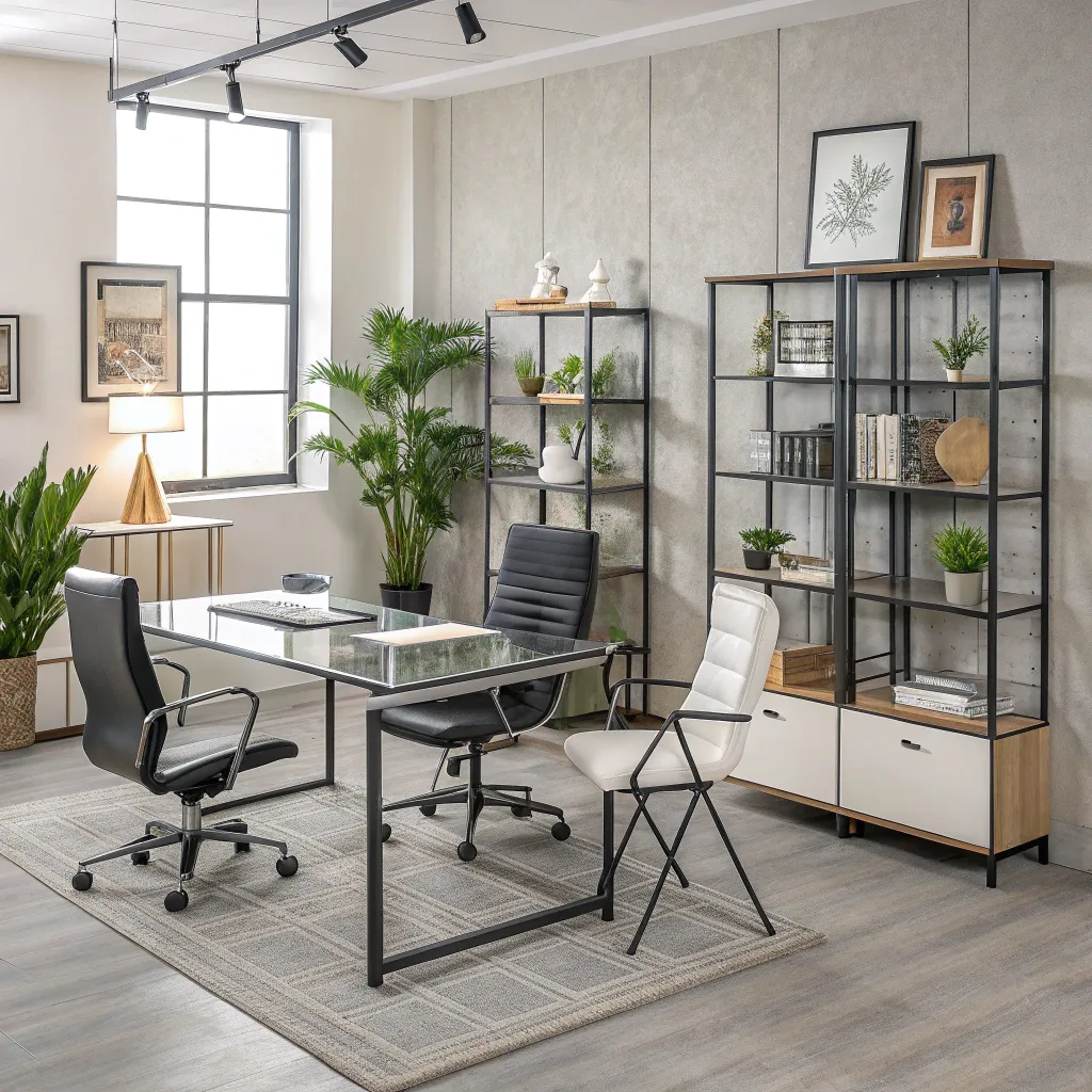 A sophisticated workspace filled with modular furniture
